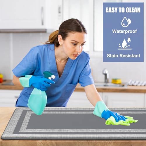 Latida Kitchen Mats Set 2 PCS (17.3"x30"+17.3"x60"), Cushioned Anti Fatigue Kitchen Mat for Floor, Non Slip Waterproof Kitchen Rug Set, 1/2 Inch Comfort Anti Fatigue Mat for Kitchen Office Grey