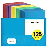SUNEE Folders with Pockets(125 Pack, Assorted Colors), 2 Pocket Folders Fit Letter Size Paper, Paper File Folder for School Office Home Bussiness