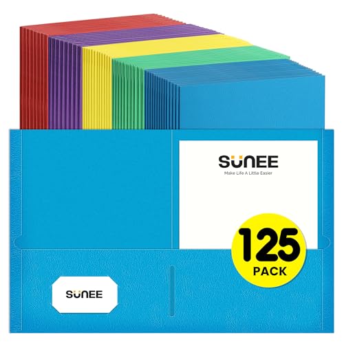 Image of SUNEE Folders with Pockets(100 Packs, Assorted Colors), 2 Pocket Folders Fit Letter Size Paper, Paper File Folder for School Office Home Bussiness
