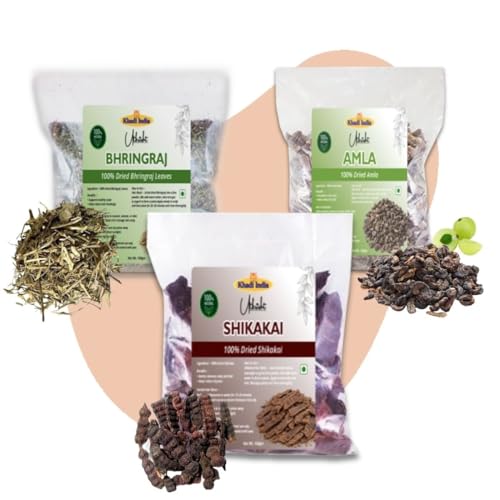 Image of Khadi Utkrisht Dried Amla, Bhringraj & Shikakai Combo for Hair Care | Traditional Ayurvedic Herbs for Hair Wash & - Pack of 3