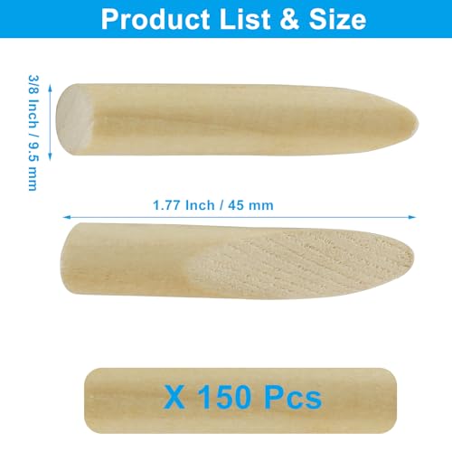 Image of 150 Pcs Solid Wood Pocket Hole Plugs for Screw Holes, 3 /8 Inch Pine Wood Dowels Pins, Hardwood Plugs Pocket Hole Filler for Pocket Hole Jig