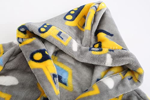 Btpeihtd VINEEN Kids Hooded Bathrobe Girls Soft Plush Hooded Flannel Pajamas Sleepwear Boys Spa Robe Grey Excavator 4 Years thumb #2
