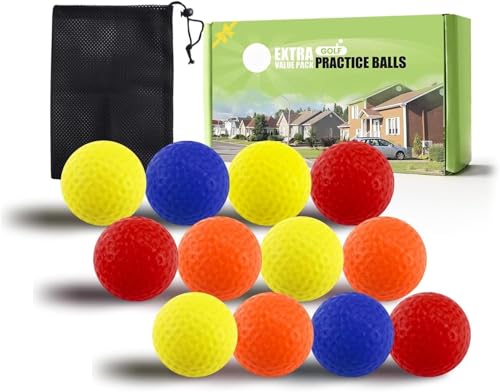 FINGER TEN Golf Übungsbälle Trainingsbälle 12 Stück Golfbälle Trainings Heimgebrauch Im Freien Garten Rot Orange Gelb Blau Für Damen Herren Kinder (Vier Farben, 12 Stück)
