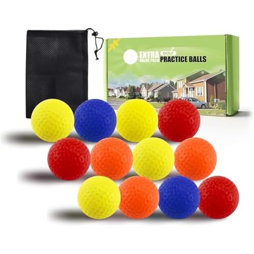 FINGER TEN Golf Übungsbälle Trainingsbälle 12 Stück Golfbälle Trainings Heimgebrauch Im Freien Garten Rot Orange Gelb Blau Für Damen Herren Kinder (Vier Farben, 12 Stück)