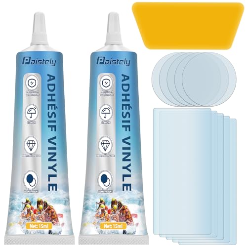 Paistely Adhésif Vinyle, Kit Réparation Piscine, Kits Entretien Spa, Kit Réparation Spa Gonflable, Étanche et Transparent, pour Matelas Pneumatiques, Matériaux en EVA, Structures Gonflables