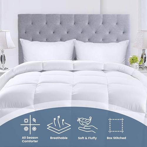 Utopia Bedding Comforters King Size, All Season Duvet Insert, Down Alternative Box Stitched Bed Comforter with Corner Tabs, Machine Washable (White)
