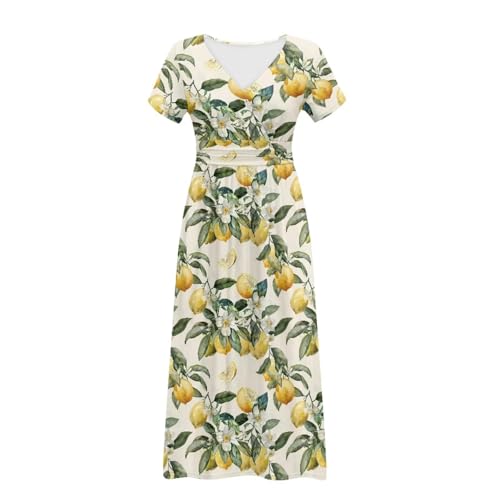 Image of Women's Fall Summer Short Sleeve Ankle Length V-Neck Party Dress with Pockets Size S-3XL