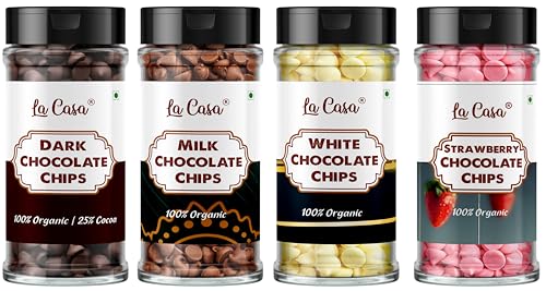 Image of La Casa Milk+Dark+White+Strawberry Chocolate Chips | Ideal for Baking & Garnishing | 4x100g |