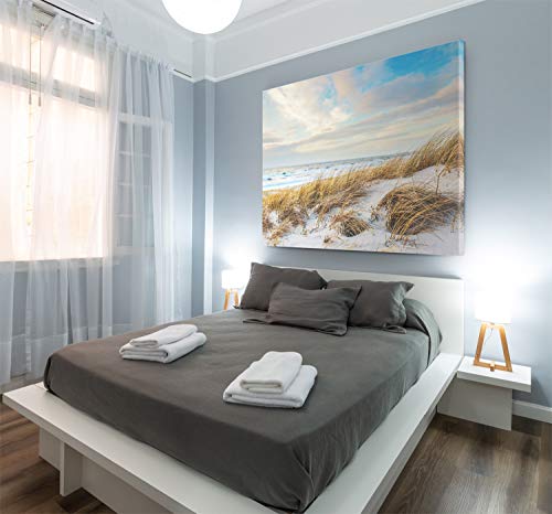 Atemberaubende Nordsee Bilder als XXL Leinwand-Wandbild 200cm x 150cm, Motiv Dünen, Strand & Küste. EIN Panorama-Bild für Wohnzimmer, Schlafzimmer. Fertig aufgespannt auf 4cm Holz-Keilrahmen