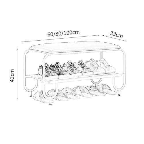 Banc à chaussures 2 niveaux en acier et siège cuir rembourré pour chambre - 3