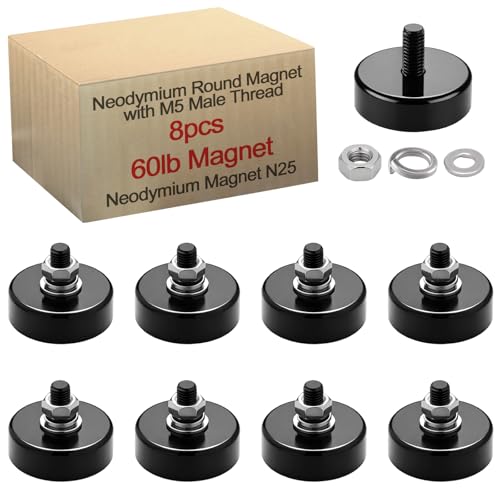 Image of Flutesan 8 Pieces Heavy Duty Round Mounting Magnet with Bolt 60lb Black with Male Thread Stud Strong Earth Magnet Super Powerful for Lighting Camera Brackets License Plate Outdoor