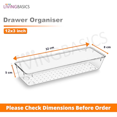 Image of LIVINGBASICS 4 Pcs Unbreakable Drawer Organizer /Drawers Organisers /Make up Organiser /Drawer Divider Tray /Makeup Dresser Tray /Dressing Table Organiser (Plastic)