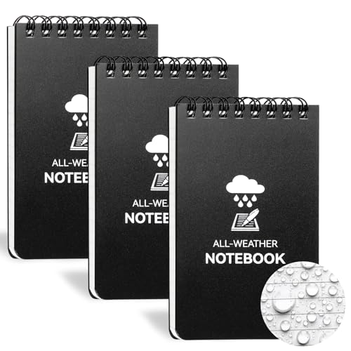 COIDEA Waterproof Notebook, 3 x 5 Pocket Notepad, All Weather Small Pocket Notebook Stone Paper, Mini Spiral Notepad Weatherproof Police Notepad 100 Lined Pages for Outdoor Home Office School, 3 Pack