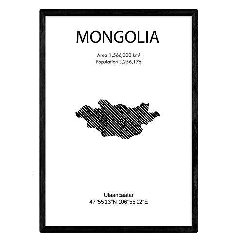 Nacnic Affiche de la Mongolie. Feuilles de pays et continents. format A4