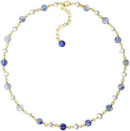 DAUMIER Aventurine Jade Green Choker Freshwater Pearl Necklace 18inch Jewelry Birthday Gift for Mom Women