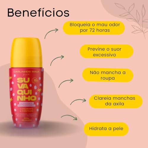 Desodorante Suvaquinho Antitranspirante Elimina Odor Clareador Mancha Escura Axila Vegano Rosa Selva