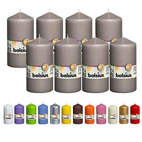BOLSIUS 8 Grey Pillar Candles - 2.75 x 5 Inches - Premium European Quality - Individually Wrapped - 43 Hours Burn Time - Dripless & Smokeless - Unscented Dinner, Wedding & Restaurant Gray Candles