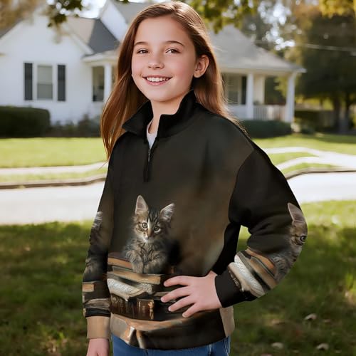 Image of AmzPrint Girls Graphic Quarter Zip Coat Long Sleeve Lightweight Oversized Athletic Running Hoodies For Kids Teen Girls