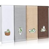 SmoothNovelty 4 Pcs Frog Bathroom Towels Set Soft Cotton Hand Towels Embroidered Frog Design Washcloths for Bathroom and Kitchen Fun Decorative for Housewarming Gift Bath Face