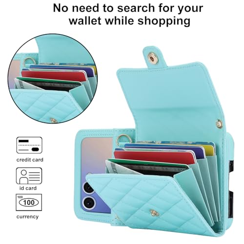 Image of for Samsung Galaxy Z Flip 7 Accordion Crossbody Wallet Case, 4 Card Slots, RFID Blocking, and Adjustable Strap - Stylish and Versatile Accessory.(Green)