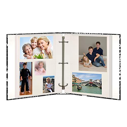 Pioneer Photo Albums Magnetic Self-Stick 3-Ring Photo Album 100 Pages (50 Sheets), Black & White Words Design,8.25inchesx10.5inches