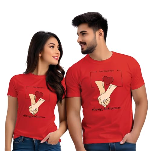 Image of Couple T Shirts for Couple-Husband Wife Matching Dress-Couple Tshirt Combo- Regular Fit Cotton Round Neck Half Sleeve (cus-Couple-Hands)