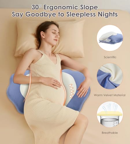 Image of Memory Foam Pregnancy Pillows for Sleeping, Side Sleeper Maternity Pillow Support for Back Belly HIPS, Adjustable Wedge Pillow for Pregnant Women, Side Sleeping Pregnant Pillows with Pillowcase