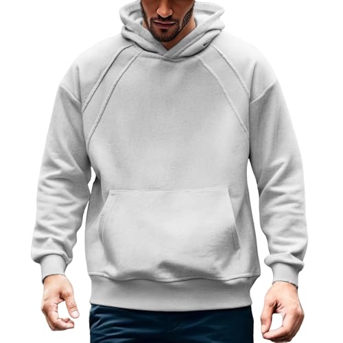 Mens Trendy Solid Color Oversized Sweatshirt Fleece Lined Loose Fit Commute Hooded Pullover Long Sleeve Wander Hoodie - Main Image