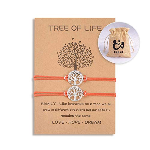 SUNSH 2Pcs Baum des Lebens Armbänder für Familie Frauen Teen Mädchen Paar Liebhaber mit Wunschkarte einstellbar rot String Vater Mutter Tochter Ehemann Frau Freund Freundin Freundschaft Geschenk Cover