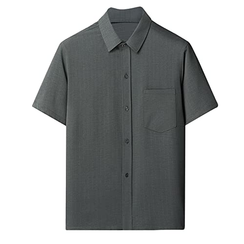 Camisa Manga Corta Hombre Tallas Grandes, Camisa Verano Hombre Elegante Camisas Hawaiana Impreso Bolsillo Hombres, Camisa de Color Liso Hombre Corta 0F-Verde,4XL