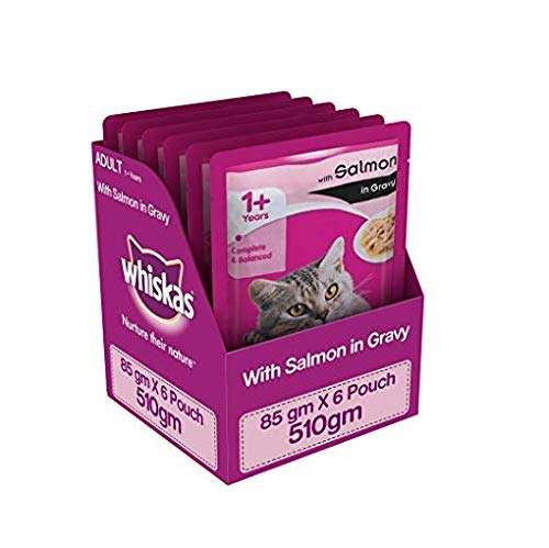 Whiskas Salmon in Gravy, Wet Gravy Food for Adult Cats, 85 g Pouch [Pack of 6] (B07HWJCP6N) Amazon Price History, Amazon Price Tracker