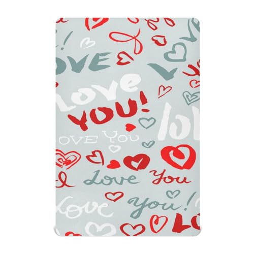 Moudou Valentine's Day Love Heart Playard Sheet for Boy Girls, Soft Breathable Fitted Toddler Sheet for Standard Playard Bed Mattress, 39 x 27 x 5 Inch