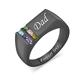 YITUB Personalized Mens Engraved Name Rings for Dad 1-8 Birthstone Custom Father Ring Family Ring Fa