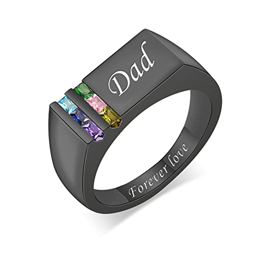 Yitub Personalized Mens Engraved Name Rings For Dad 1-8 Birthstone Custom Father Ring Family Ring Fathers Day Jewelry Gift For Husband Grandpa Birthday Christmas Anniversary (6 Stones) #TOP7