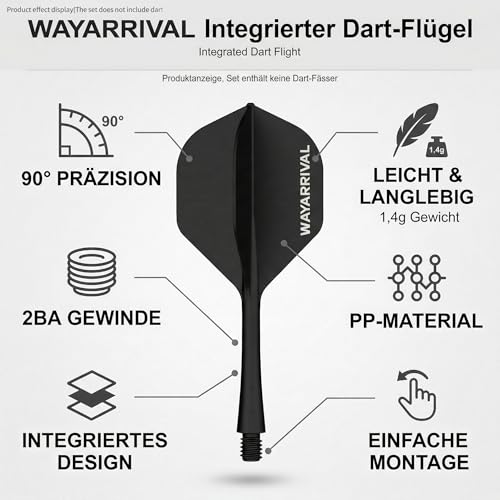 WayArrival Integrierte Dart Flights & Schäfte (Einteilig) –Schluss mit abfallenden Flügeln –Extrem Robustes 'Molded' System für stabile Flugbahn & Präzision – 2BA Gewinde, Set für Steel- & Soft-Darts