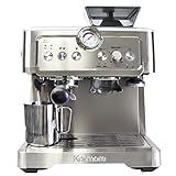 Koolatron Kenmore Espresso Machine With Grinder And Milk Frother, 15 Bar Semi Automatic Espresso Coffee Maker, All In One Cappuccino And Latte Machine For The Home Barista, Brushed Stainless Steel