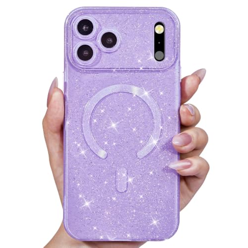 Svanove Glitter Case for iPhone 17 Pro/ 18 Pro Phone Case Magnetic Compatible with Magsafe, Sparkle Bling Shiny Sparkly Cute Girly Design, Bright Trendy Hard Mag Cover for Women, Purple Lavender