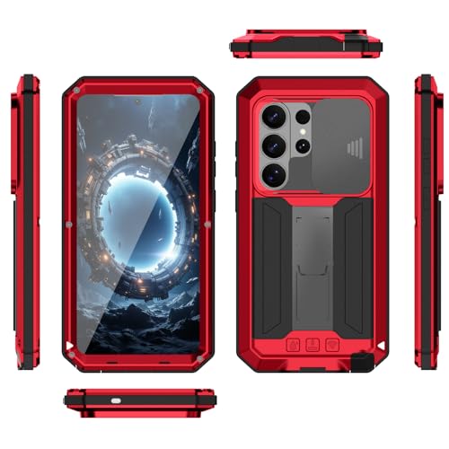 Coque antichoc S26 Ultra en métal rouge pour éviter les bris d'écran et de caméra