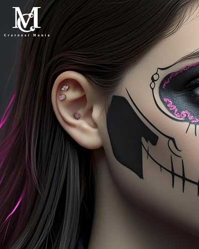 CM Crareesi Mania Pumpkin Helix Stud Earrings 3PCS Halloween Flat Back Earrings 16G Black Cartilage Earring 316L Surgical Steel Internally Threaded Black Labret Conch Tragus Studs3