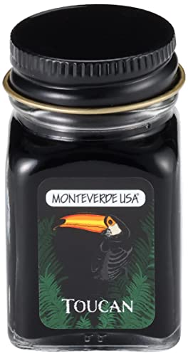 Image of Monteverde Jungle Fountain Pen Ink, 30ml, Toucan (Black) | Animal-inspired fountain pen ink with bold color, smooth flow, and creative writing personality.