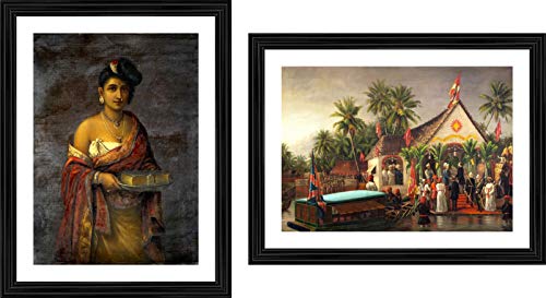 Image of Adventures� *Queen of Travancore & A Royal Meeting*- Two Paintings by Raja Ravi Varma, Set of 2 Wall D�cor Frames. Matt Satin Print with MDF & 1 inchPS Black Frame. Size 14 inchx18 inch each.