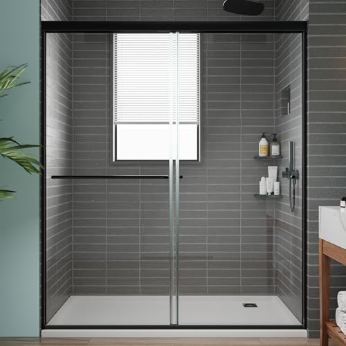 ExBrite 56-60 in.W x70 in.H Semi-Frameless Sliding Shower Door with 1/4\" (6mm) Clear SGCC Tempered Glass,Chrome Finish Shower Doors,Install Left and Right