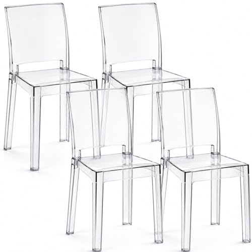 IlGruppone Set di 4 Sedie Cucina in Policarbonato Trasparente con Schienale Curvato - Seduta Ergonomica e Resistente fino a 125 kg - Design Moderno Cucina Sala Bar Ristoranti Matrimoni Eventi