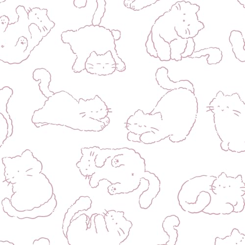 CiCiwind Peel and Stick Wallpaper Pink 44CM×3M Self Adhesive Vinyl Wrap Waterproof Sticky Back Plastic White Pink Cats Stick on Wallpaper for Wall Cabinets Decor