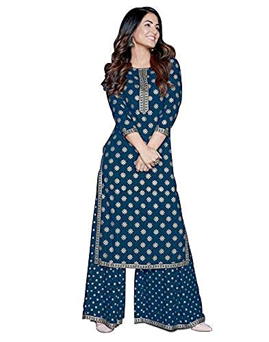 Image of Women's Rayon Solid Kurti with Sharara Set | Round Neck Ethnic Kurta with 3 /4 Sleeves | Stylish Festive & Outfit for Women & Girls