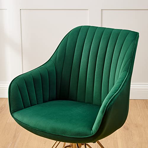 Volans Swivel Accent Chair, Mid Century Modern Dining Room Chairs With Hollow Black Metal Leg, Home Office Desk Chair No Wheels For Living Room, Bedroom, Green Black #TOP2