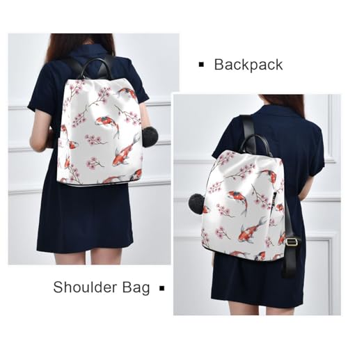 Sac à dos femme carpe koi et fleurs blanc au style unique