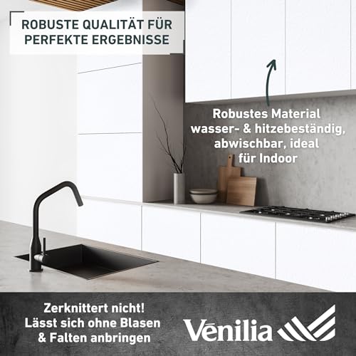 Klebefolie Uni Matt Weiß Dekofolie Möbelfolie Tapeten selbstklebende Folie, PVC, ohne Phthalate, Weiß, 45 cm x 2 m, 160 µm (Stärke: 0,16 mm), Venilia, 53288