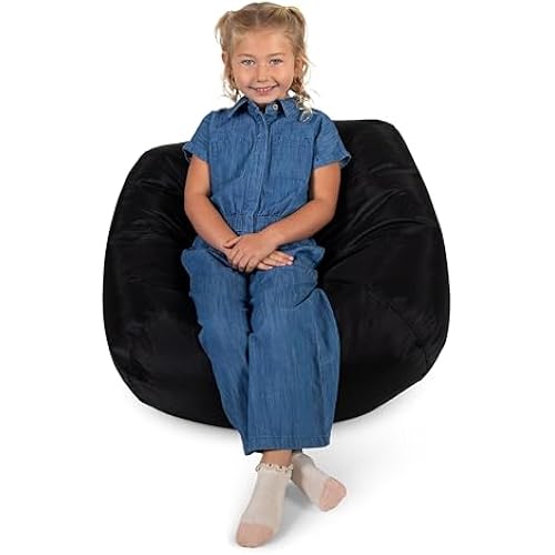 Big Joe Classic Bean Bag Chair for Kids Bedroom and Reading Nook, Easy-Clean Stretch Limo Black, Durable Nylon Polyester Blend, 2 feet Refillable