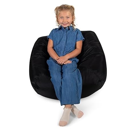 Big Joe Classic Bean Bag Chair for Kids Bedroom and Reading Nook, Easy-Clean Stretch Limo Black, Durable Nylon Polyester Blend, 2 feet Refillable
